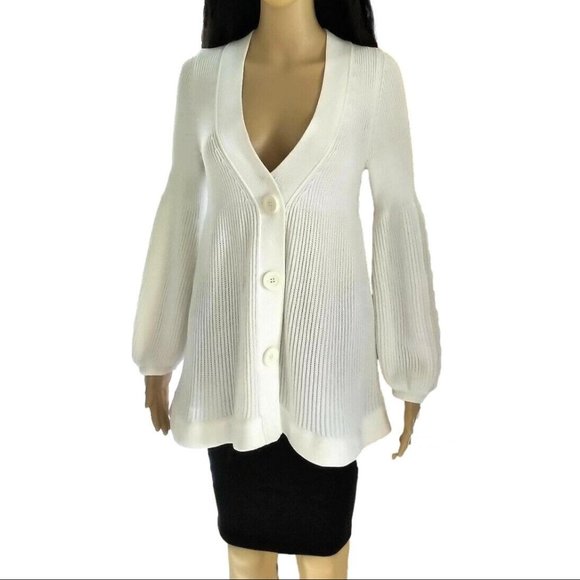 Escada Ivory Babydoll Butterfly Sleeve Cardigan Sweater 36 XS S - Picture 6 of 9
